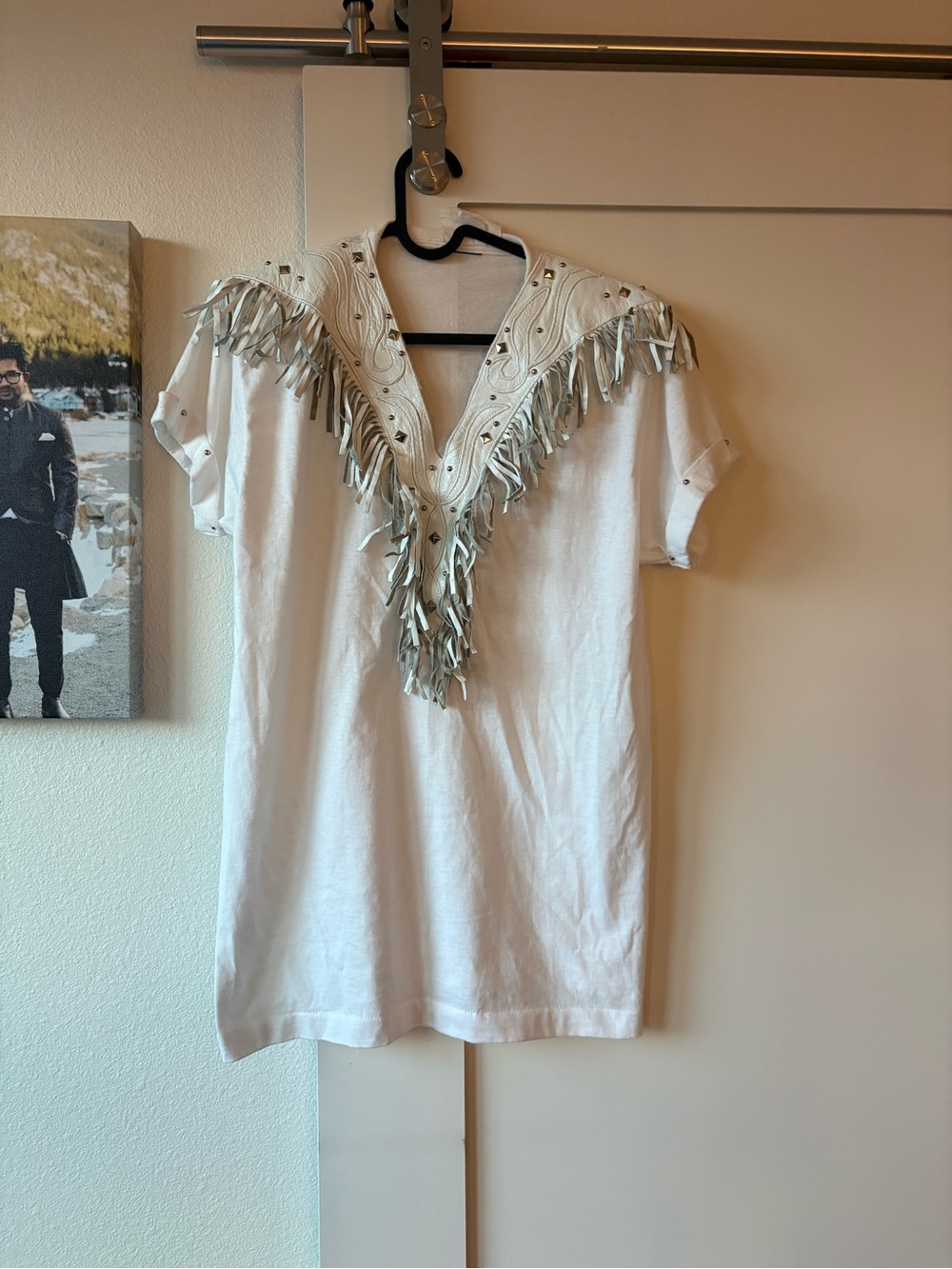 Fringed V-Neck White Tunic Top
